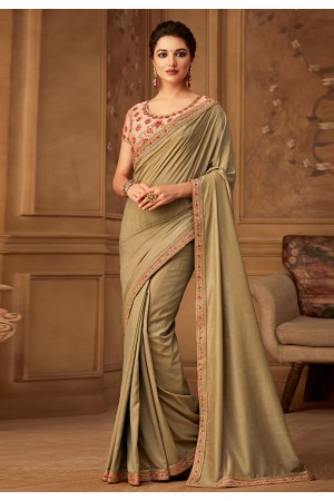 Beige silk embroidered saree with blouse  514